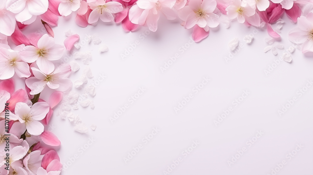 Fototapeta premium A white background with pink flowers on it
