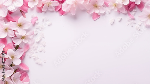 A white background with pink flowers on it © Tatiana
