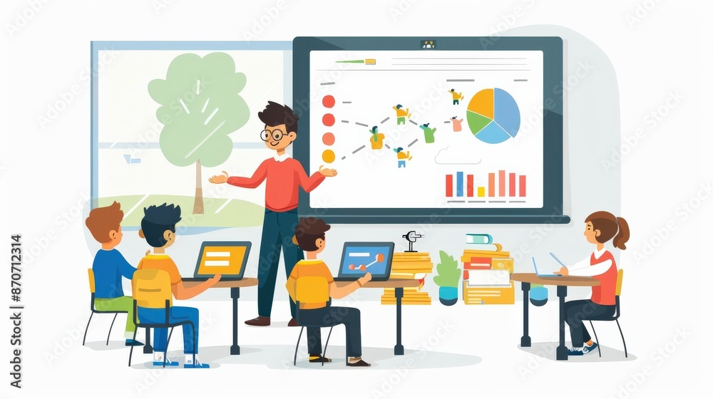 Online education, teacher, explaining concept, digital whiteboard, interactive session, enhancing student engagement Online education, teacher, explaining concept, digital whiteboard, interactive session, enhancing student engagement