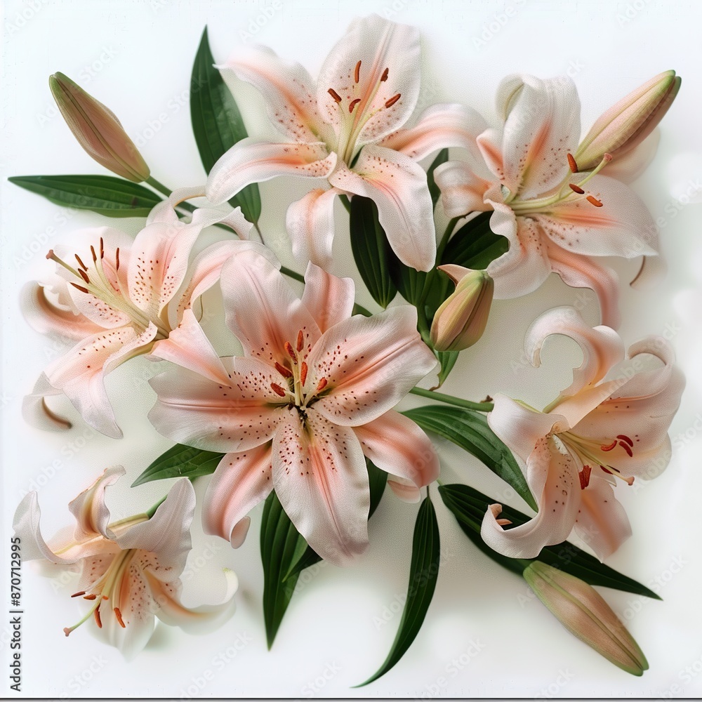 Pink and White Lily Bouquet with Green Leaves Pink and White Lily Bouquet with Green Leaves