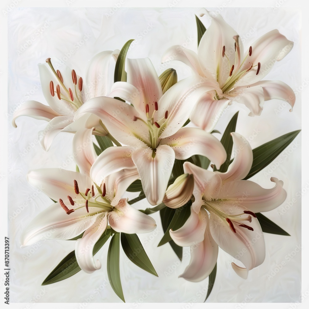 Pink and White Lily Bouquet with Green Leaves Pink and White Lily Bouquet with Green Leaves