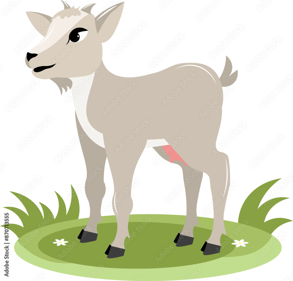 Farm Animals. Cute goat on green grass on a white background. Baby flat vector illustration. Farm Animals. Cute goat on green grass on a white background. Baby flat vector illustration.