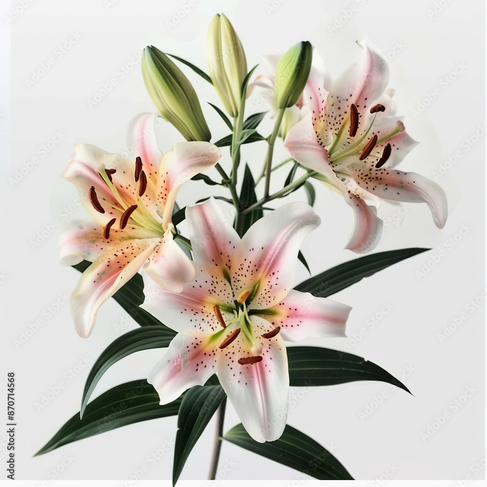 Pink and White Lily Bouquet with Green Leaves Pink and White Lily Bouquet with Green Leaves