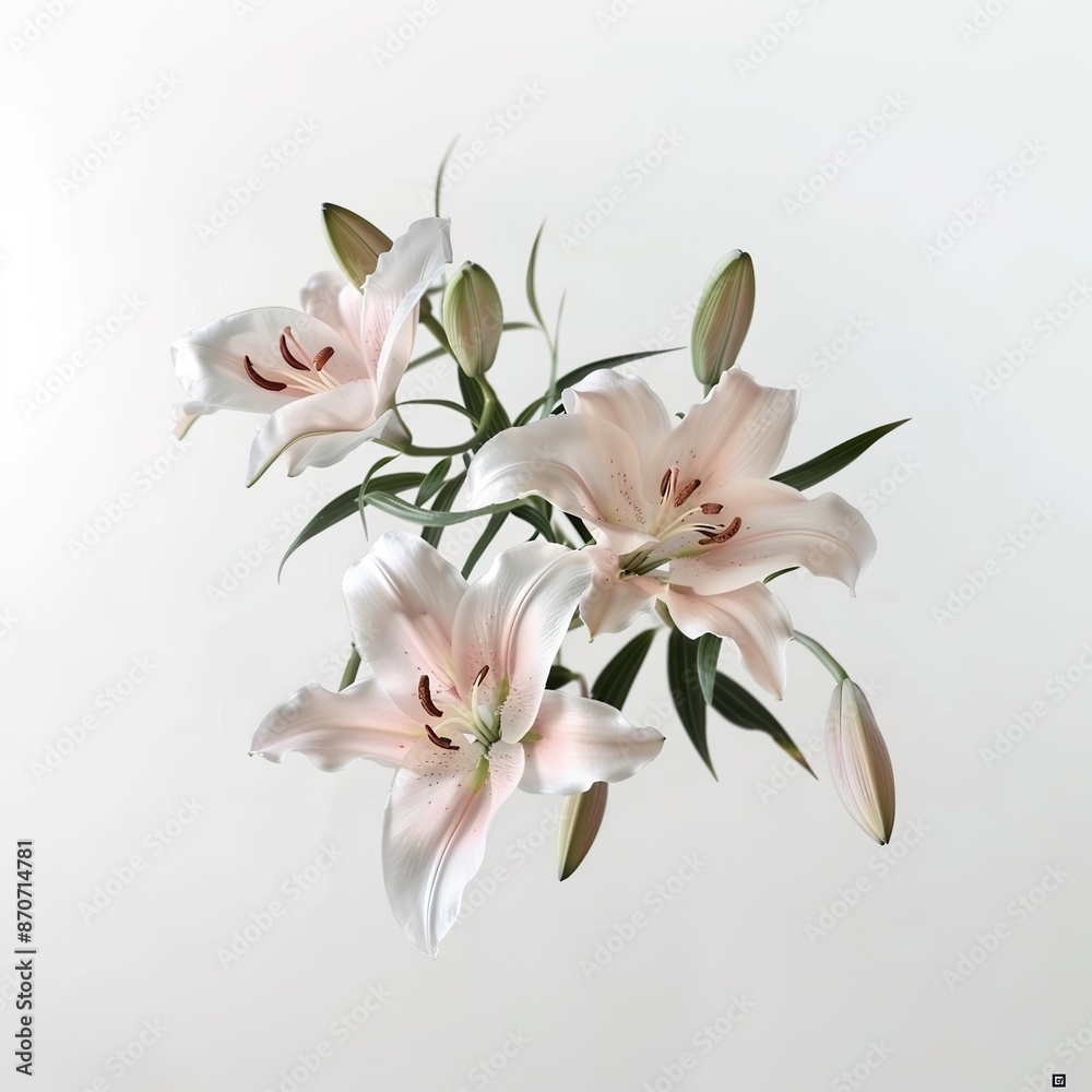Pink and White Lily Bouquet with Green Leaves Pink and White Lily Bouquet with Green Leaves