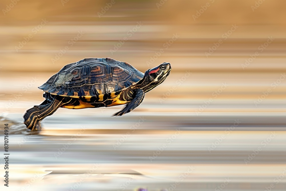 Obraz premium Close-up of a fast turtle or tortoise running at full speed