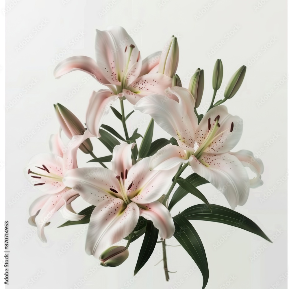 Pink and White Lily Bouquet with Green Leaves Pink and White Lily Bouquet with Green Leaves