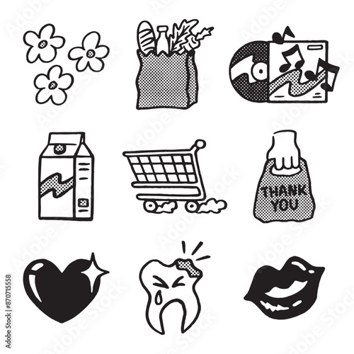 Set of illustration Hand drawing doodle icons, good for social media content, print base application and merchandise.