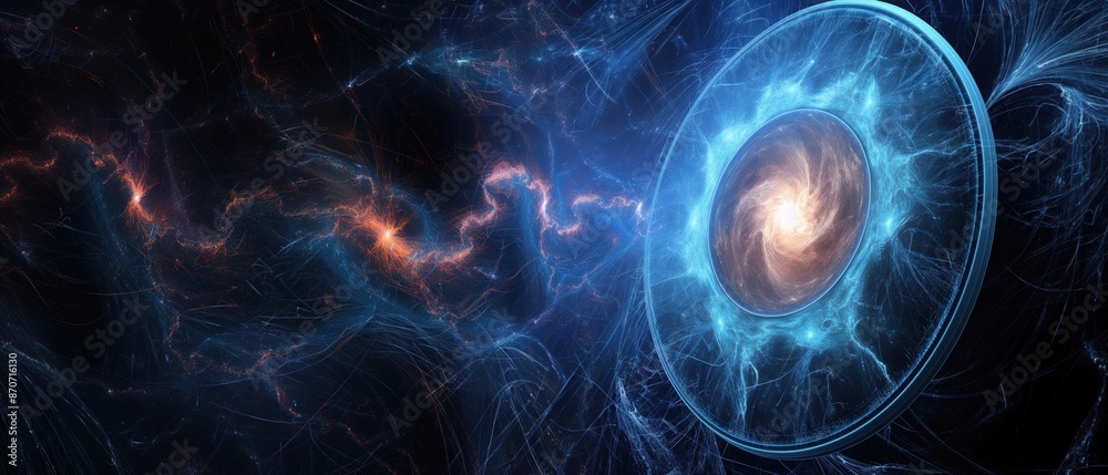 Abstract Blue Background with Glowing Lights and Swirl