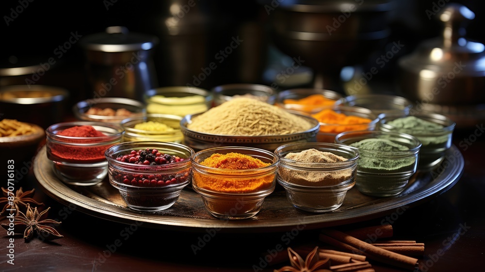 a table with spices and spices including spices and spices. a table with spices and spices including spices and spices.