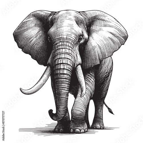 elephant isolated on white Vector sketch style drawing vintage engraving style
