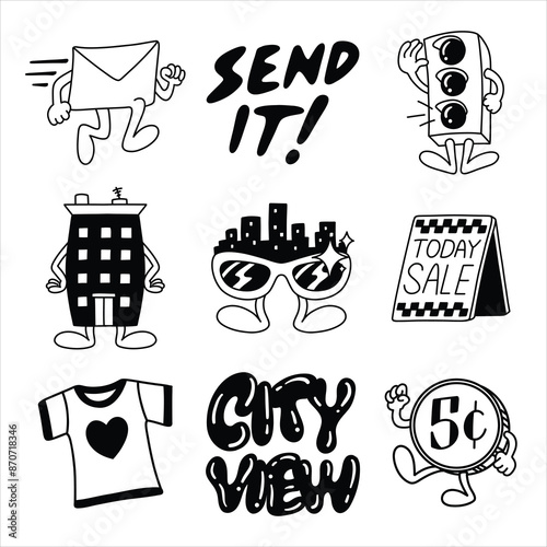Set of hand drawn doodle city collection, good for social media content, print base application and merchandise.