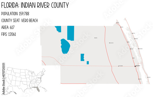 Large and detailed map of Indian River County in Florida, USA.