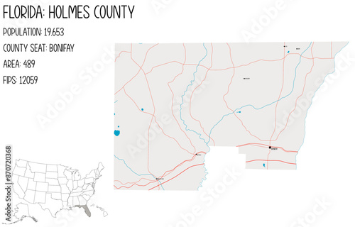 Large and detailed map of Holmes County in Florida, USA.