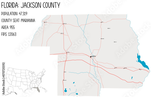 Large and detailed map of Jackson County in Florida, USA.