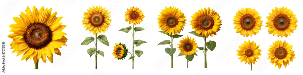 Collection of sunflowers isolated on transparent or white background Collection of sunflowers isolated on transparent or white background