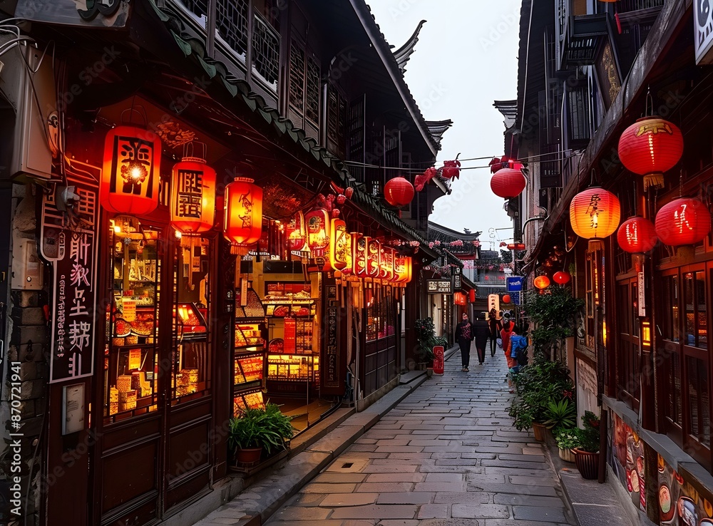 Obraz premium Chinese Street Lined with Red Lanterns
