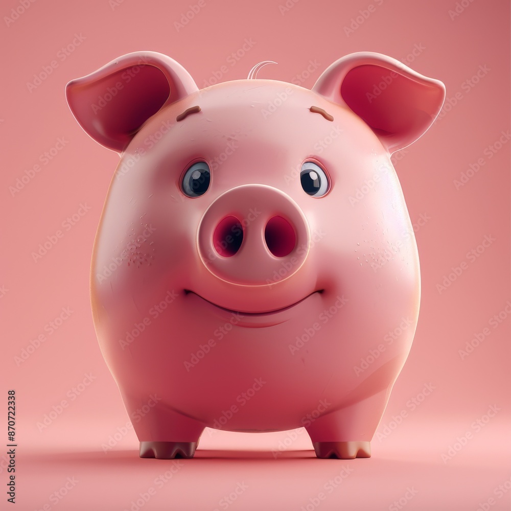 Cute Smiling Cartoon Pig on Pink Background Cute Smiling Cartoon Pig on Pink Background