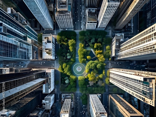 aerial view of the abstract geometric patterns emphasizing an urban landscape of a mega city photo