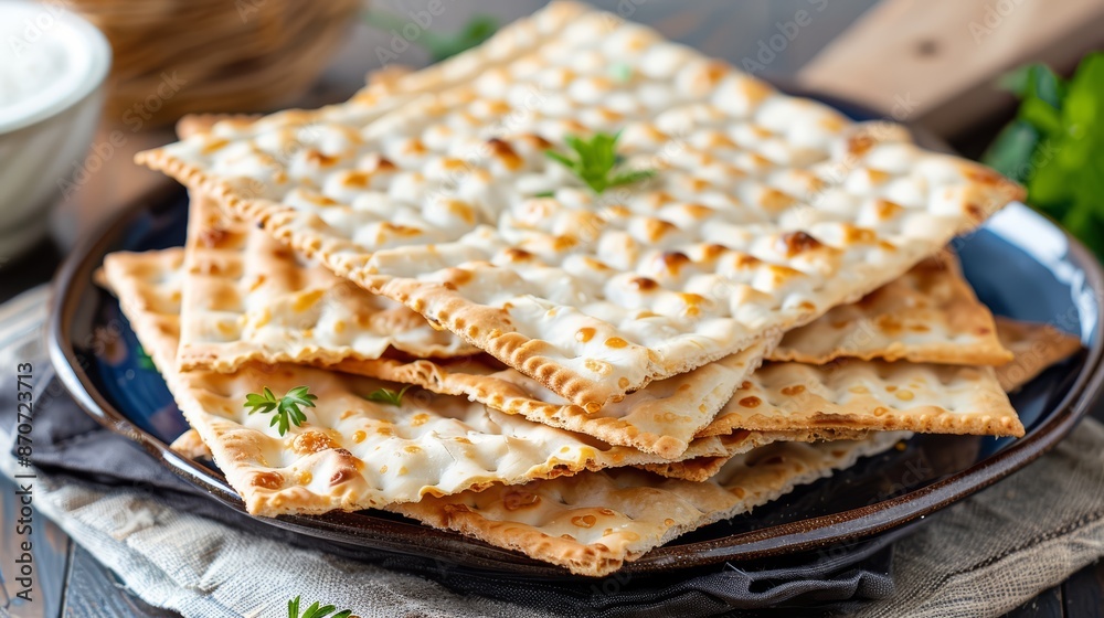 Stack of Matzah on Plate for Passover