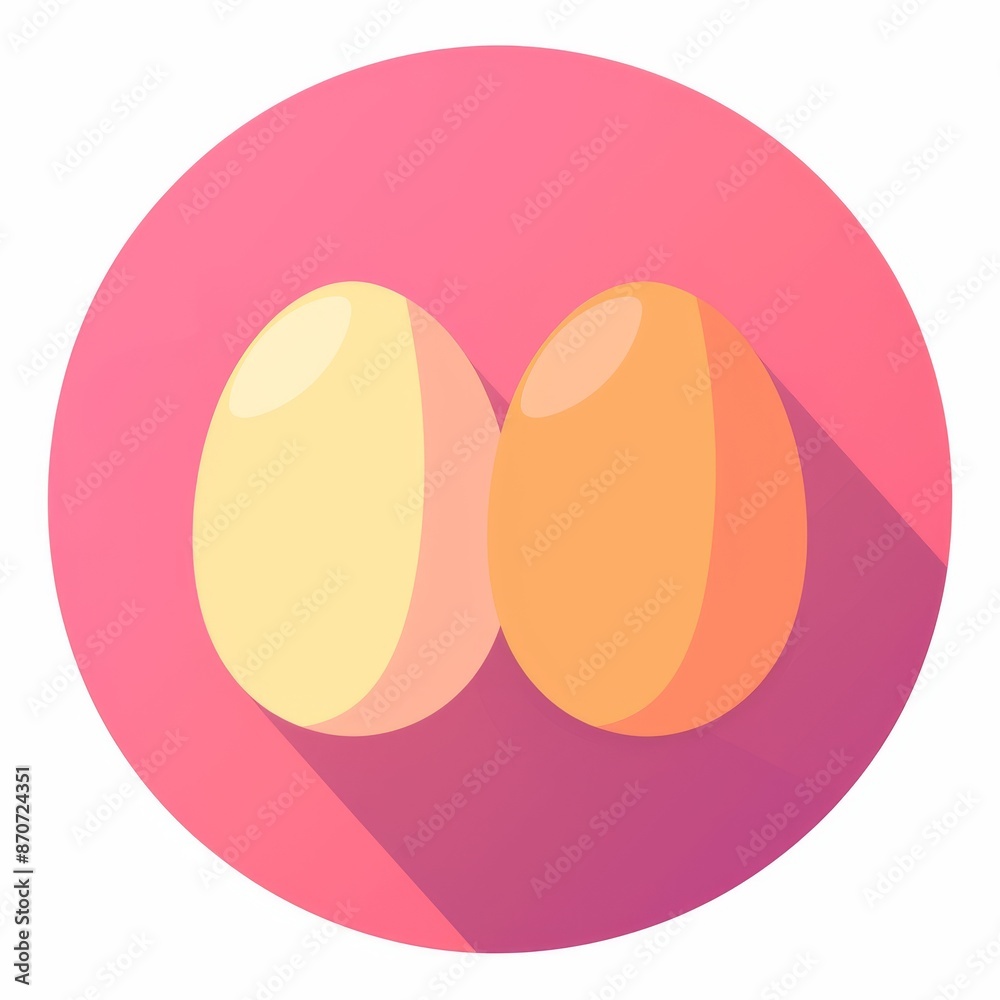 Two Minimalist Easter Eggs on Pink Circle Background with Long Shadow