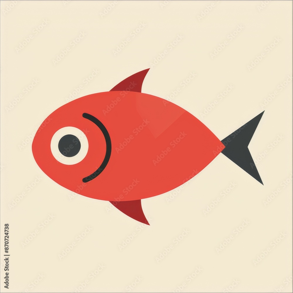 Minimalist Red Fish Illustration with Simple Geometric Design on Beige Background Minimalist Red Fish Illustration with Simple Geometric Design on Beige Background