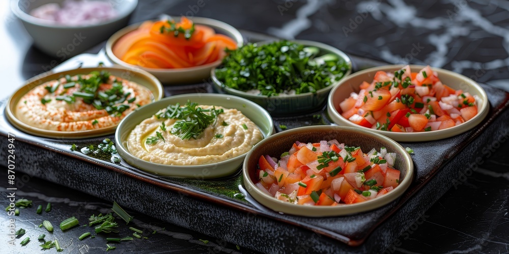 Tray of Hummus and Vegetable Dips