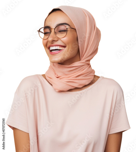 PNG Middle eastern woman in summer outfit laughing smiling scarf.