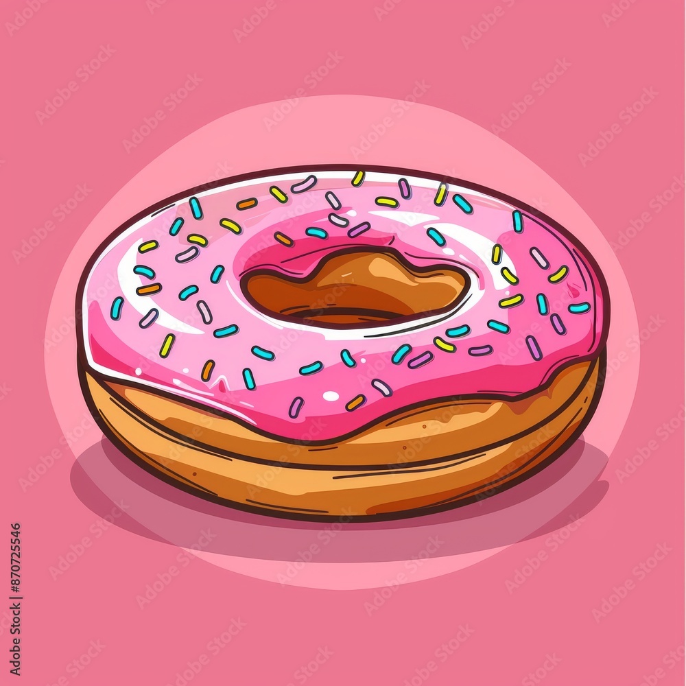 Illustrated Pink Frosted Donut with Sprinkles on Pink Background Illustrated Pink Frosted Donut with Sprinkles on Pink Background