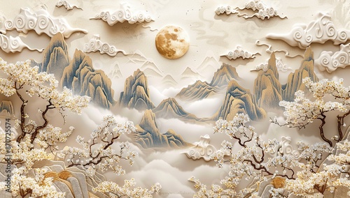 Golden Mountains and Cherry Blossoms in a 3D Style