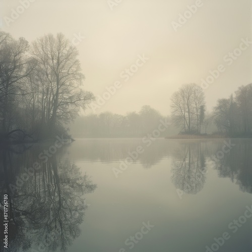 Misty Lake Reflection: Serenity and Calm in Nature