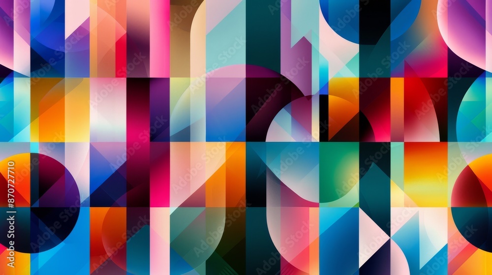 Vibrant Geometric Abstract Art with Colorful Shapes and Overlapping Patterns
