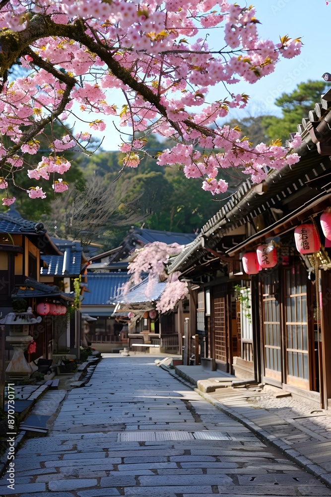 Cherry Blossoms Over Traditional Japanese Street Cherry Blossoms Over Traditional Japanese Street