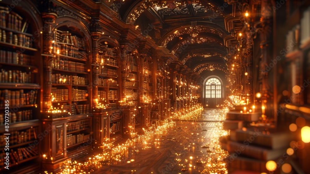 Magical Library with Glowing Lights - Generative AI Magical Library with Glowing Lights - Generative AI