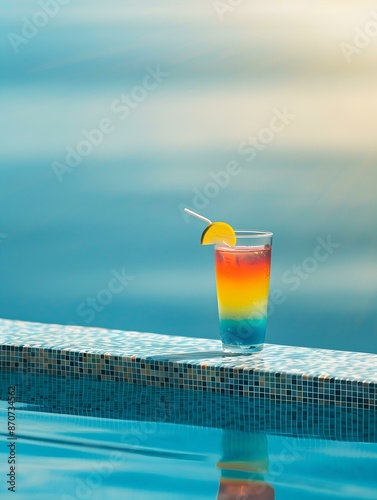Close Up of a multicolor Drink by the Poolside. Luxury Vacation Wallpaper