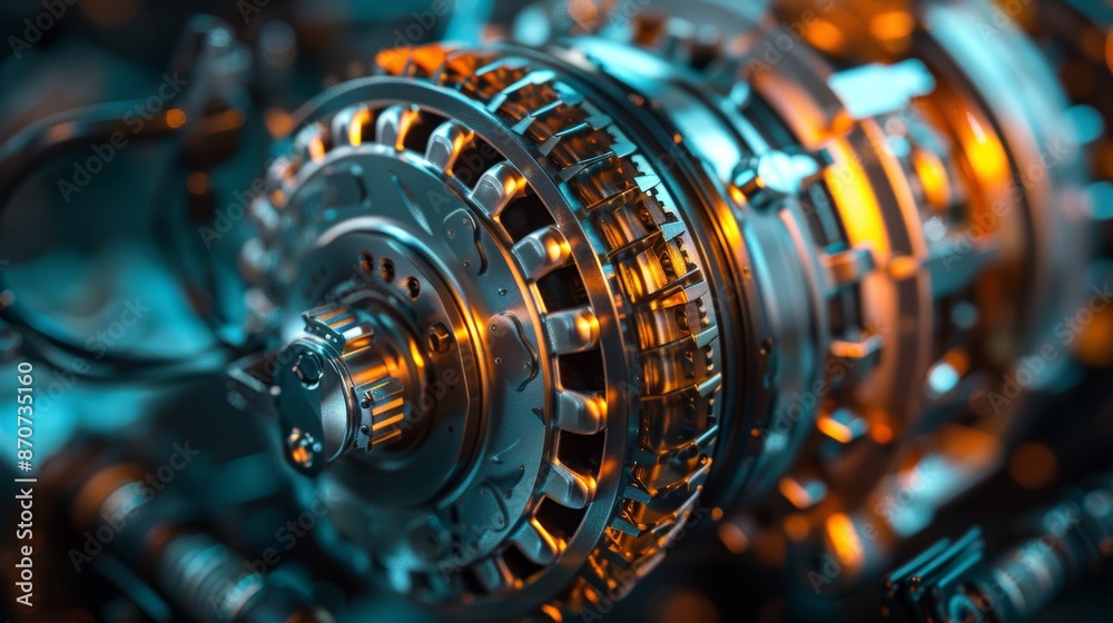 A detailed macro shot of an alternator's internal components, including the rotor, stator, and brushes, providing a clear view of the mechanical and electrical parts that work toge A detailed macro shot of an alternator's internal components, including the rotor, stator, and brushes, providing a clear view of the mechanical and electrical parts that work toge