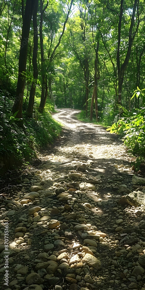 The stone path in the middle of the forest