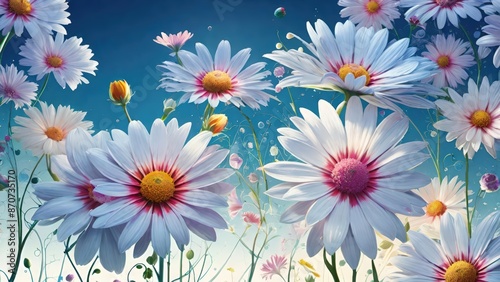 pastel blue flowers, floral art, digital illustration, soft colors