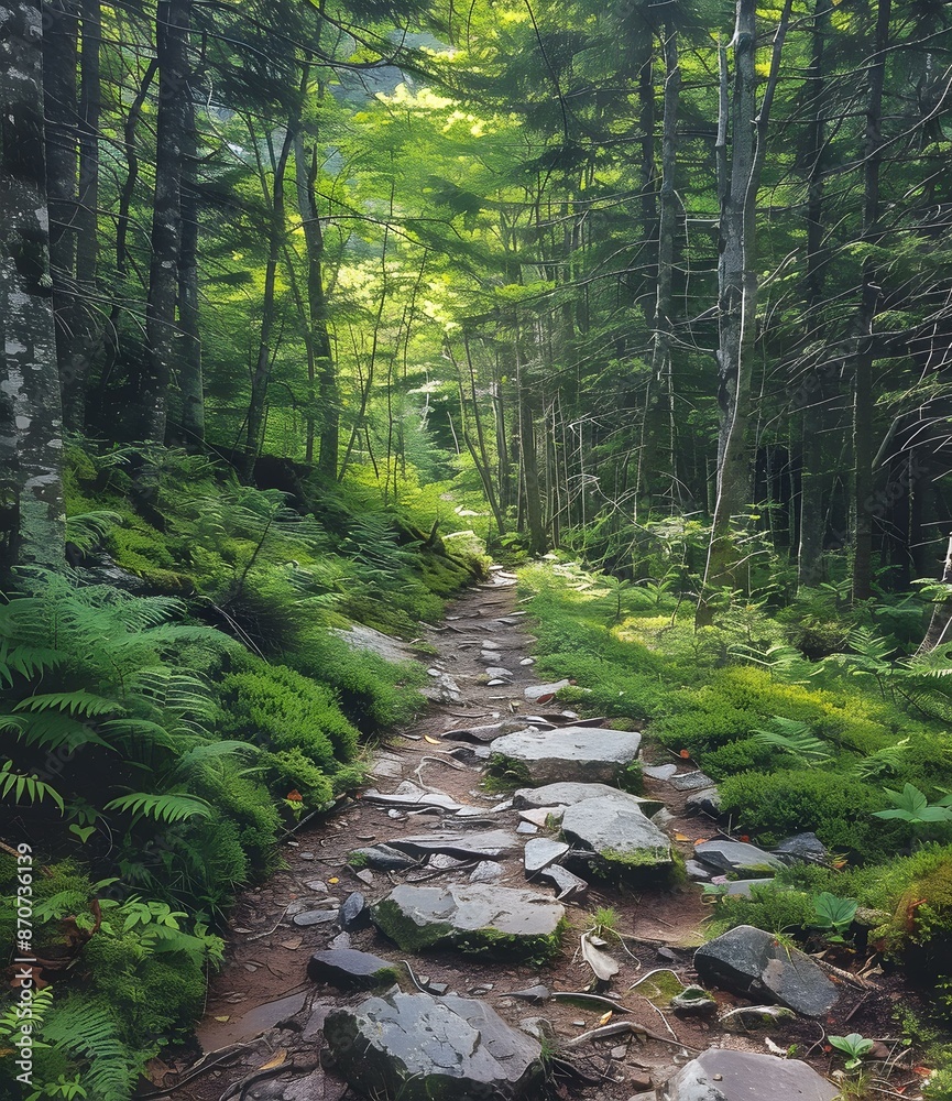 Obraz premium Rocky path through a lush green forest