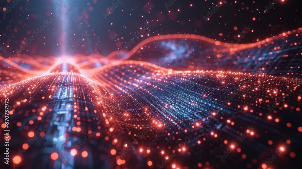 Fototapeta premium Futuristic quantum computing network, holographic data visualization, advanced technology, modern data center