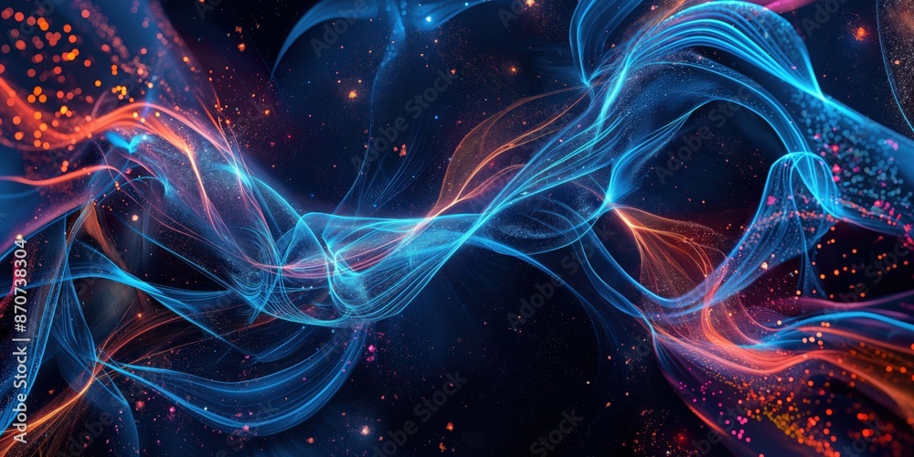 Abstract Background with Glowing Waves of Light and Particles Abstract Background with Glowing Waves of Light and Particles