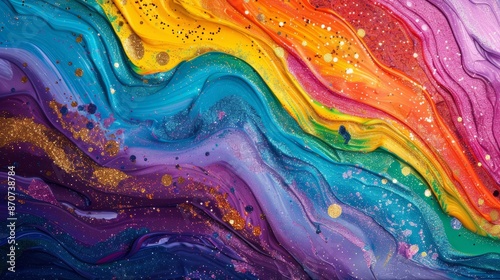 Wallpaper Mural Abstract rainbow swirls with gold glitter. Vibrant, colorful background. Torontodigital.ca