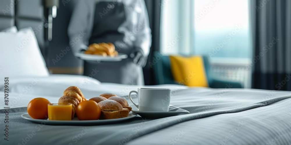 Chef preparing a luxury breakfast in bed setup, emphasizing indulgence and highend service Chef preparing a luxury breakfast in bed setup, emphasizing indulgence and highend service
