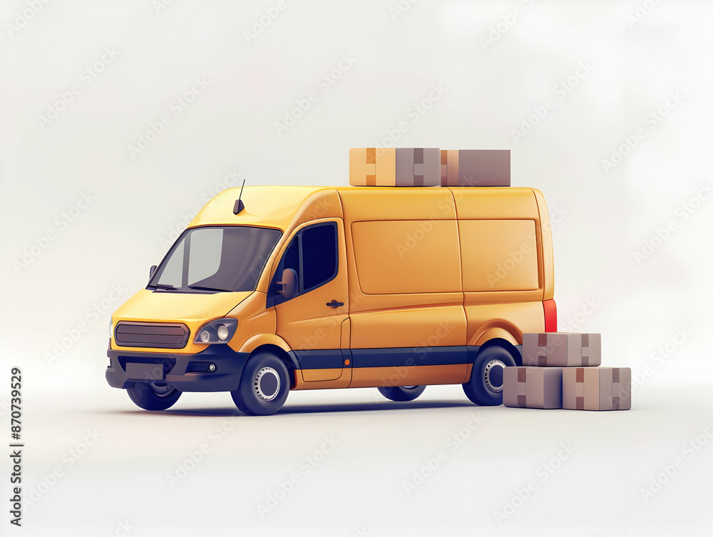 3d Vector Delivery Van with Box cargo, Delivery and online shopping concept, pickup car van on white background