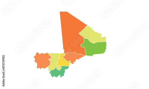 Map of Mali isolated modern colorful style. for website layouts, background, education, precise, customizable, Travel worldwide, map silhouette backdrop, earth geography, political, reports. 