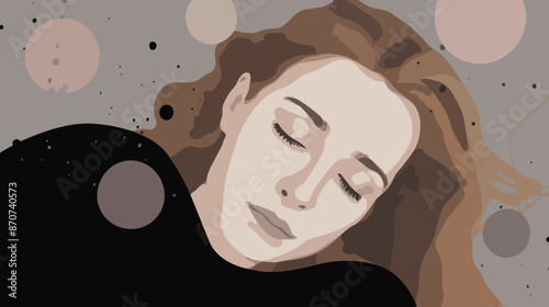Sleeping woman with pastel background copy space, lullaby relaxing concept 