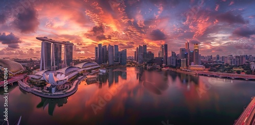 Singapore Skyline at Sunset with Colorful Clouds
