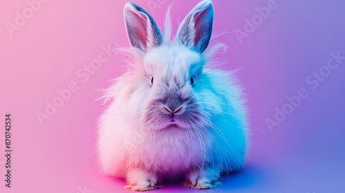 abstracr Easter egg sleek background with text empty space isolated on the blue and purple background with bunny on the celebration  photo