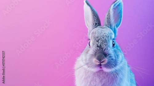abstracr Easter egg sleek background with text empty space isolated on the blue and purple background with bunny on the celebration  photo