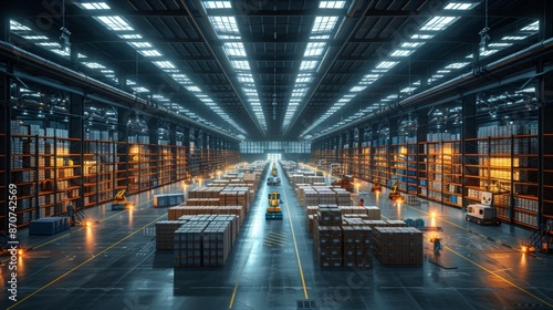 Modern Industrial Warehouse with Automated Systems - Generative AI photo