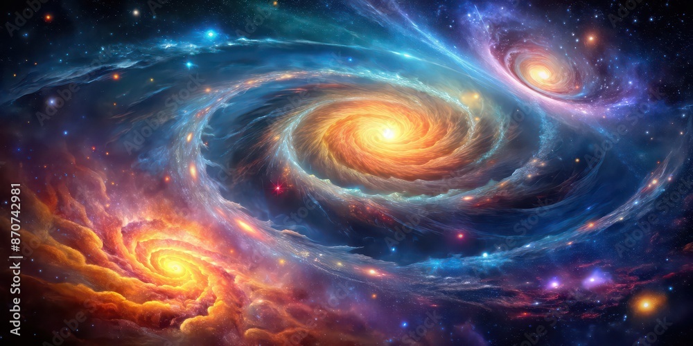 Obraz premium Abstract cosmic background with swirling galaxies and vibrant nebulae , universe, space, stars, planets, galaxies
